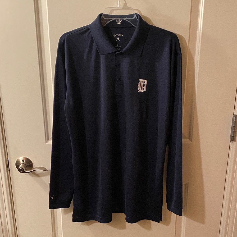 Antigua Men's Detroit Tigers Dark Blue Long Sleeve Polo Shirt